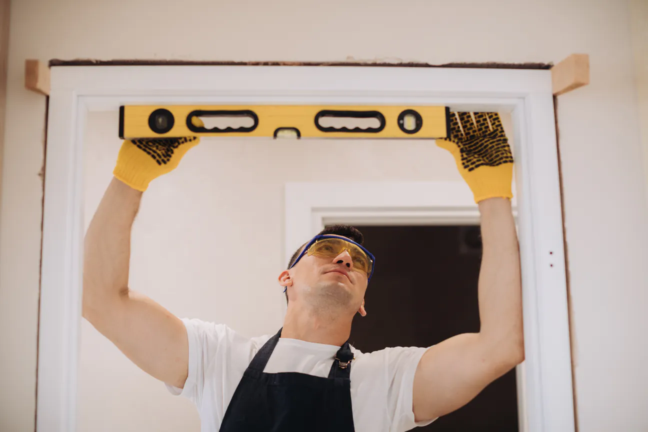 A level held across a new door frame